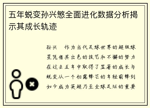 五年蜕变孙兴慜全面进化数据分析揭示其成长轨迹