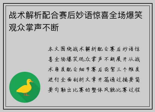 战术解析配合赛后妙语惊喜全场爆笑观众掌声不断